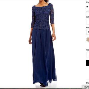 NWT Soulmates Embroidered Floral Lace Bodice 3/4 Sleeve Square Neck Gown Size LG